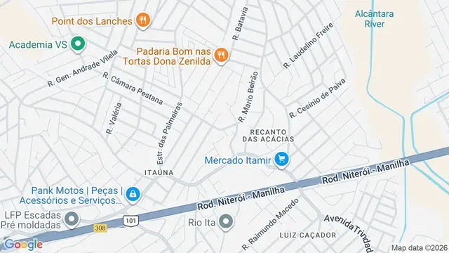 Mapa do bairro Itaúna, São Gonçalo - RJ